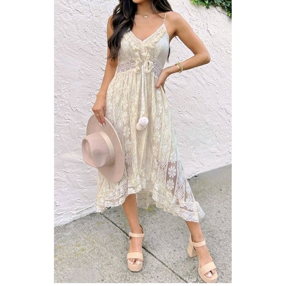 Cupshe NWT Crochet Dress Swim Coverup Boho Coquette Fairy Dainty Cream Medium - Picture 5 of 16